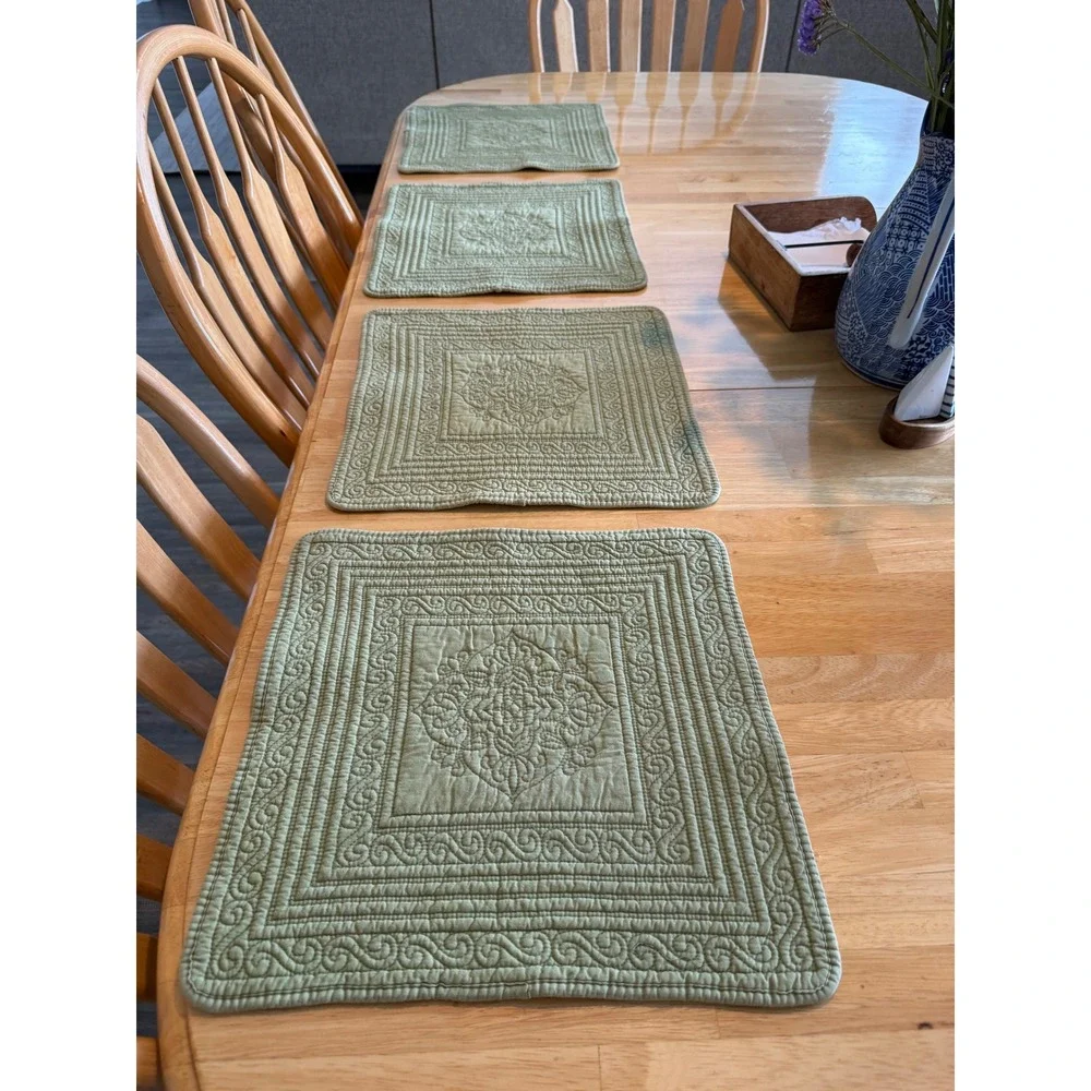 Set of 4 Quilted Sage Green Square Placemats 14